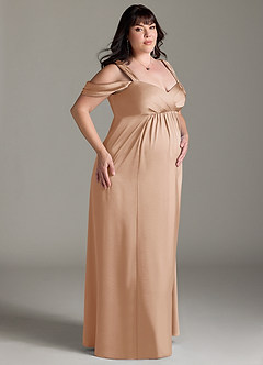 Azazie Rhea Abiti da damigella d'onore premaman Abito A-Line Plissettato a Spalla Scoperta Raso Elasticizzato Floor-Length image10
