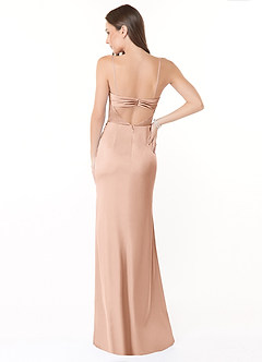 Azazie Leonis Bridesmaid Dresses Rose Gold Mermaid Pleated Stretch Satin Convertible Dress image3