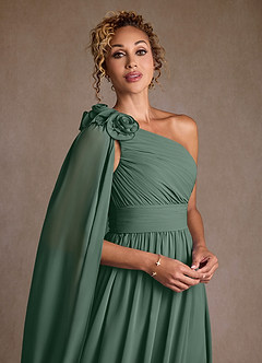 Azazie Lancaster vestidos de madre de la novia Vestido de Eucalipto de Gasa de Corte en A con Hombro unilateral image4