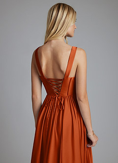 Azazie Delmie Jurken voor bruidsmeisjes Jurk van Stretch Satijn met A-Lijn Korset Verbrande Sinaasappel image3