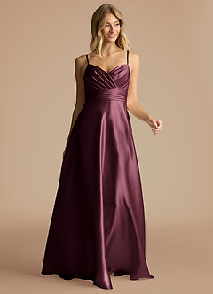 Azazie Oliana Bridesmaid Dresses Cabernet A-Line Pleated Metallic Satin Dress image5