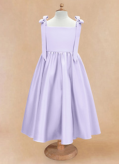 Azazie Chelsie Flower Girl Dresses Lilac A-Line Bow Matte Satin Dress image5