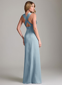 Azazie Cemion Robes de demoiselle d'honneur Robe Trapèze en Satin extensible Bleu Poussiéreux image3