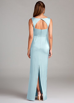 Azazie Flori Bridesmaid Dresses Cloud Blue Sheath Side Slit Stretch Satin Dress image2