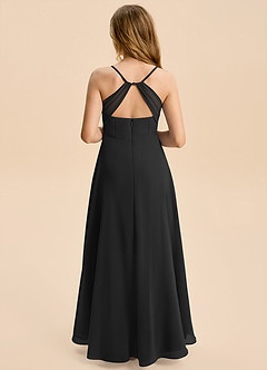 Azazie Gia Junior A-Linie Plissee Chiffon Kleid Schwarz image2