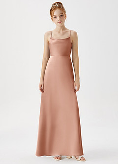 Azazie Shale Junior Rose Gold A-Line Stretch Satin Dress image6