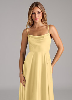 Azazie Elle Bridesmaid Dresses Butter A-Line Pleated Stretch Satin Dress image2