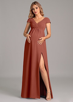 Azazie Allessia Vestidos de dama de honra para maternidade Vestido Linha A Plissado Comprimento do chão Chiffon image5