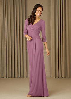 Azazie Rosena Mother of the Bride Dresses Vintage Mauve Sheath Pleated Mesh Dress image1