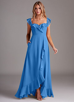 Azazie Lyra Robes de demoiselle d'honneur Robe Trapèze Convertible en Mousseline de soie Geai Bleu image3