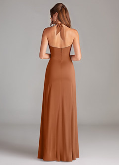Azazie Elliana Bridesmaid Dresses Copper A-Line Side Slit Stretch Satin Dress image6