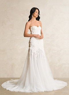 Azazie Priscilla Wedding Dresses Diamond White Mocha Mermaid Lace Tulle Dress image3