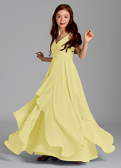 Azazie Karan Junior Abito A-Line in Chiffon Sorbetto Al Limone image5