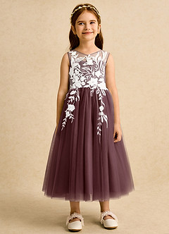 Azazie Sundae Flower Girl Dresses Sangria Ball-Gown Lace Dress image7