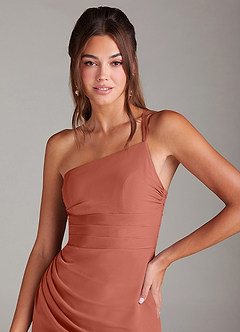 Azazie Eren Bridesmaid Dresses Clay Sheath One Shoulder Chiffon Dress image6