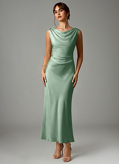 Azazie Kieryn Robes de demoiselle d'honneur Robe Sirène en Satin extensible Plissée Agave image1