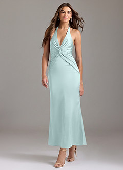Azazie Valerie Robes de demoiselle d'honneur Robe Sirène en Satin extensible Plissé Verre De Mer image3