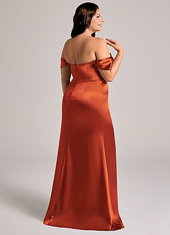 Azazie Saige Bridesmaid Dresses Paprika Sheath Off the Shoulder Metallic Satin Convertible Dress image14