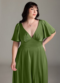 Azazie Kimber Bridesmaid Dresses Juniper A-Line Ruched Stretch Satin Dress image11
