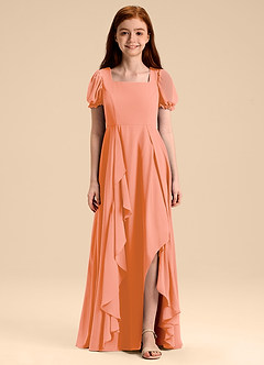 Azazie Priya Junior A-Linie Blouson Chiffon Kleid Sonnenuntergang image1
