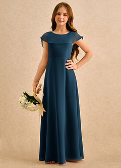 Azazie Kittie Girls Formal Jurken voor bloemenmeisjes A-lijn Jurk van Chiffon Donkere Marine image5