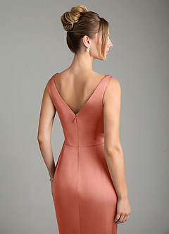 Azazie Alena Bridesmaid Dresses Salmon Pink Mermaid Pleated Stretch Satin Dress image10