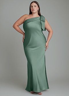 Azazie Yuanna Bridesmaid Dresses Eucalyptus Mermaid One Shoulder Stretch Satin Dress image8
