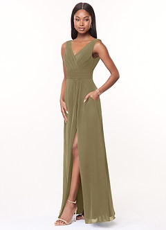 Azazie Karina Bridesmaid Dresses Moss Green A-Line Pleated Chiffon Dress image3