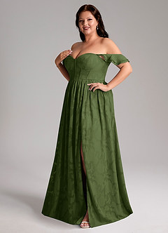 Azazie Denisse Bridesmaid Dresses Olive A-Line Ruched Floral Burnout Dress image11