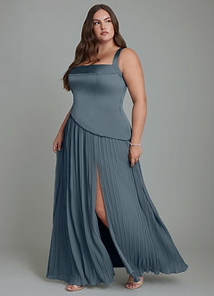 Azazie Stephanie Vestidos de damas de honor Vestido Crepúsculo de Satén Elástico de Línea A con Plisado image11