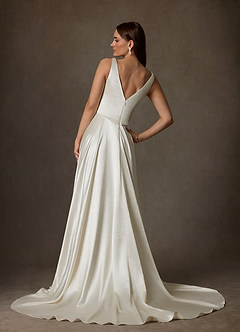 Azazie Samira Wedding Dresses Antique White A-Line Square Neckline Charmeuse Dress image2