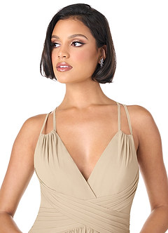 Azazie Farren Bridesmaid Dresses Champagne A-Line Pleated Chiffon Convertible Dress image4