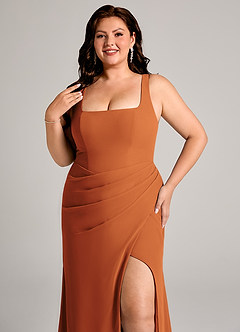 Azazie Mero Brudtärnklänningar Klä av Tubklänning i Chiffong Plisserad Kanel image14