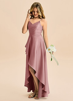 Azazie Eirlys Junior Dusty Rose A-Line Pleated Stretch Satin Dress image3