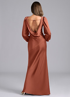 Azazie Rylina Bridesmaid Dresses Clay Mermaid Long Sleeve Stretch Satin Dress image2