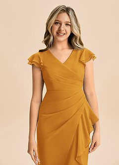 Azazie Julie Junior Vestido de Caramelo de Gasa de Corte Sirena con Volante image2