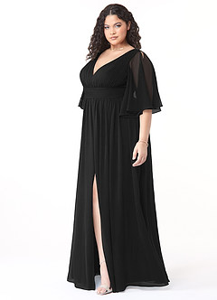 Azazie Temeka Vestidos de damas de honor Vestido de Negro de Gasa de Corte en A con Volante image9