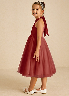 Azazie Dora Flower Girl Dresses Terracotta A-Line Bow Tulle Dress image4