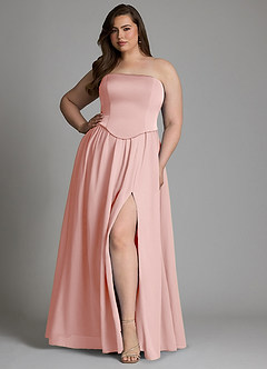 Azazie Cadence Robes de demoiselle d'honneur Robe Trapèze Convertible en Satin extensible Corset Rose Poudré image13
