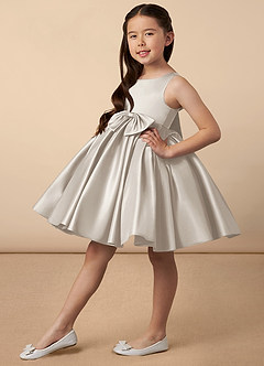 Azazie Bo Peep Flower Girl Dresses Frost A-Line Bow Matte Satin Dress image2