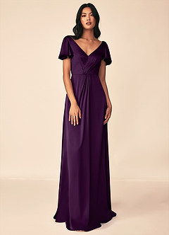 Azazie Soren Bridesmaid Dresses Grape A-Line Pleated Stretch Satin Dress image1