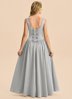 Azazie Drew Junior Silver A-Line Pleated Stretch Satin Dress image2