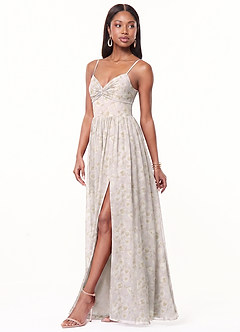 Azazie Zeya Brautjungfernkleider A-Linie V-Hals Gefaltet Chiffon Kleid Flieder Verträumt Blumig image4