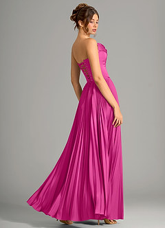 Azazie Saedra Bridesmaid Dresses Fuchsia A-Line Corset Stretch Satin Dress image2