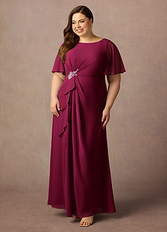 Azazie Rain vestidos de madre de la novia Vestido Borgoña de Gasa de Corte Recto con Con pedrería image8