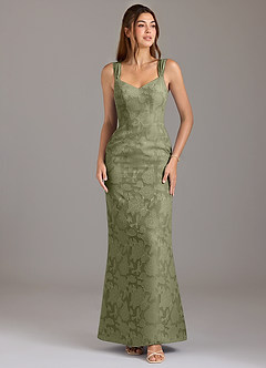 Azazie Denice Bridesmaid Dresses Pistachio A-Line Pleated Floral Burnout Dress image1