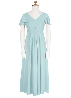 Azazie Peony Junior Robe Trapèze en Mousseline de soie Plissée Verre De Mer image6