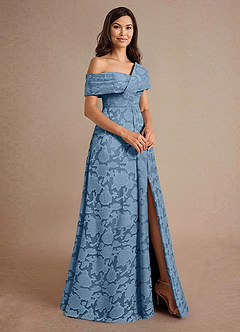 Azazie Milton Kleider für die Brautmutter A-Linie Plissee Blumen-Burnout Kleid Stahlblau image3