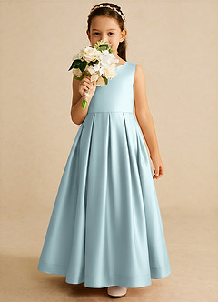 Azazie Cailee Flower Girl Dresses Mist Ball-Gown Pleated Matte Satin Dress image3