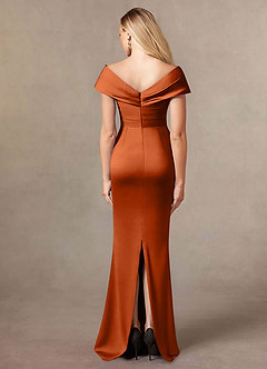 Azazie Ludlow Vestidos para mãe da noiva Vestido Laranja Queimada de Cetim elástico de sereia com Plissado image4